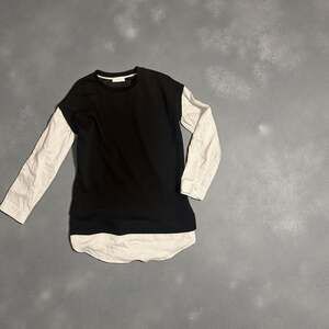 Sage The Label Black and White Colorblock Layered Long Sleeve Sweater Top